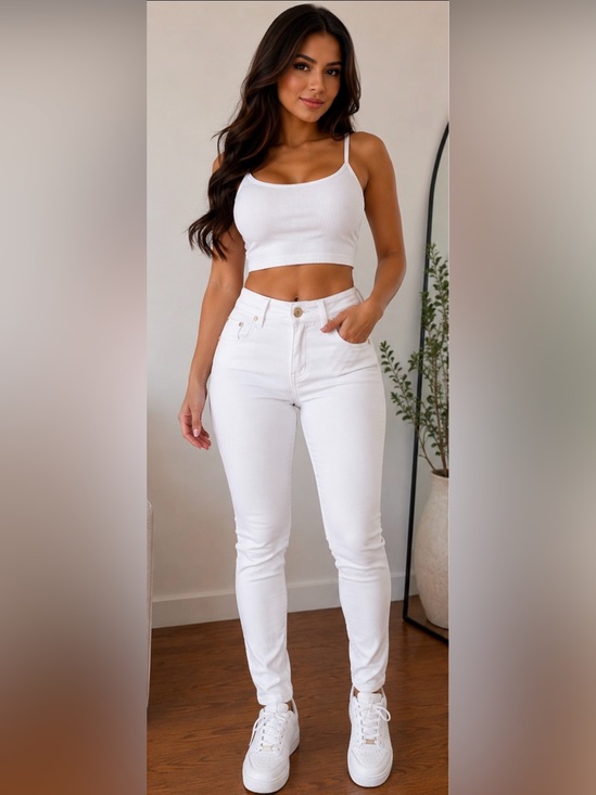 Bviolet Denim - Women's High-Rise White Skinny Jeans - Sleek Slim Fit